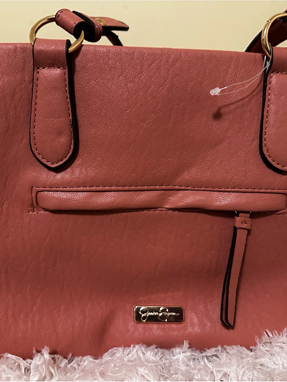 Structured Coral Shoulder Bag with Gold Accents